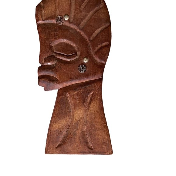 Vintage Hand Carved Wood Tribal Wall Hanging Art Decor 16 1/2" X 5 1/2" - Picture 3 of 4